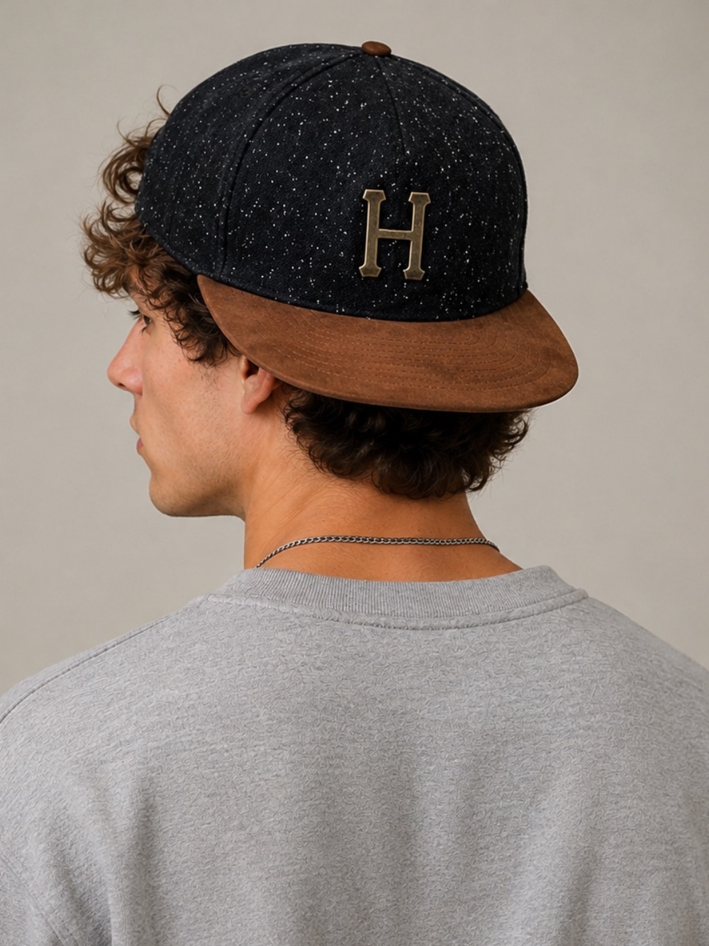 HUF Wool Suede Strapback Hat Black Brown H Logo Streetwear
